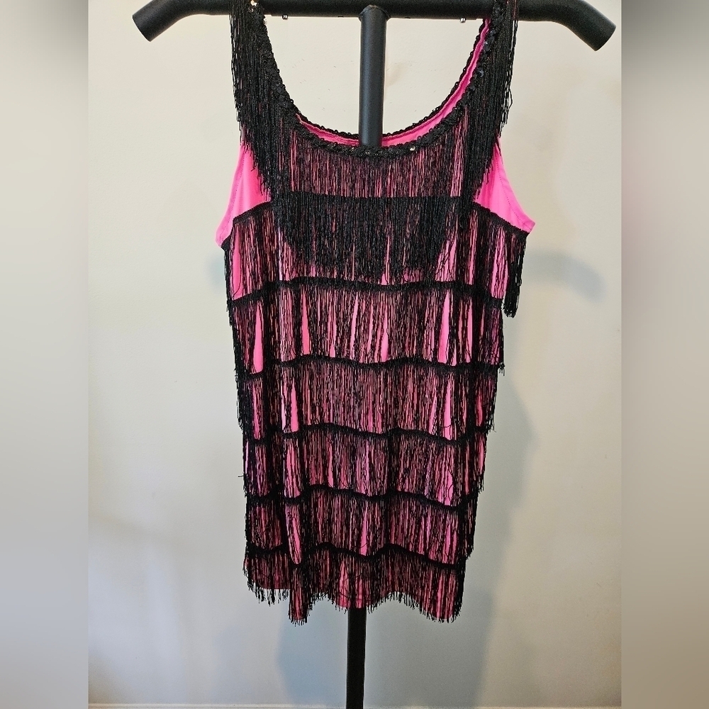 FORUM NOVELTIES ROARING 20'S JAZZY PINK & BLACK FLAPPER DRESS/COSTUME SIZE M/L
